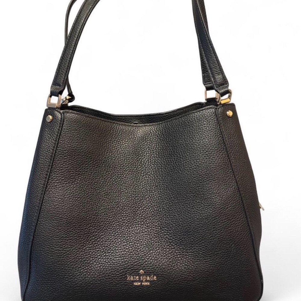 kate spade Black Pebbled Leather Shoulder Tote with Gold Hardware